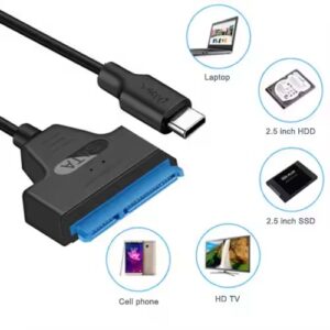 Adaptateur USB 3.1 Type C à SATA 7 + 15 broches, convertisseur pour disque dur SSD, câble de données