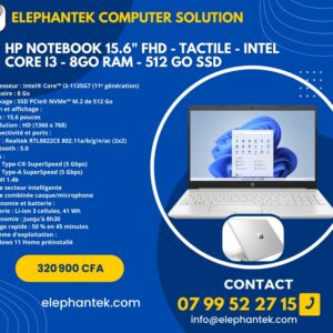 HP Notebook 15.6" FHD - Tactile - Intel Core i3 - 8Go RAM - 512 Go SSD