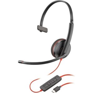 Polypro Micro-casque filaire Poly Blackwire 3210 – Microphone antibruit – Conception monaurale – Connexion à un PC/Mac via USB-C ou USB-A – Fonctionne avec Teams, Zoom