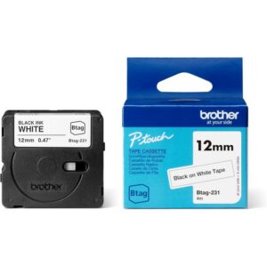Brother BTAG-231 - Ruban adhésif – noir sur blanc, 12 mm de large, non laminé - Pour PT-N10