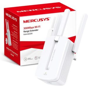Mercusys TP-Link Répéteur WiFi Puissant N300Mbps, 3 antennes externes puissantes,indicateur de Signal Intelligent, WPS, MIMO, Installation Facile, Compatible avec Toutes Les Box, MW300RE