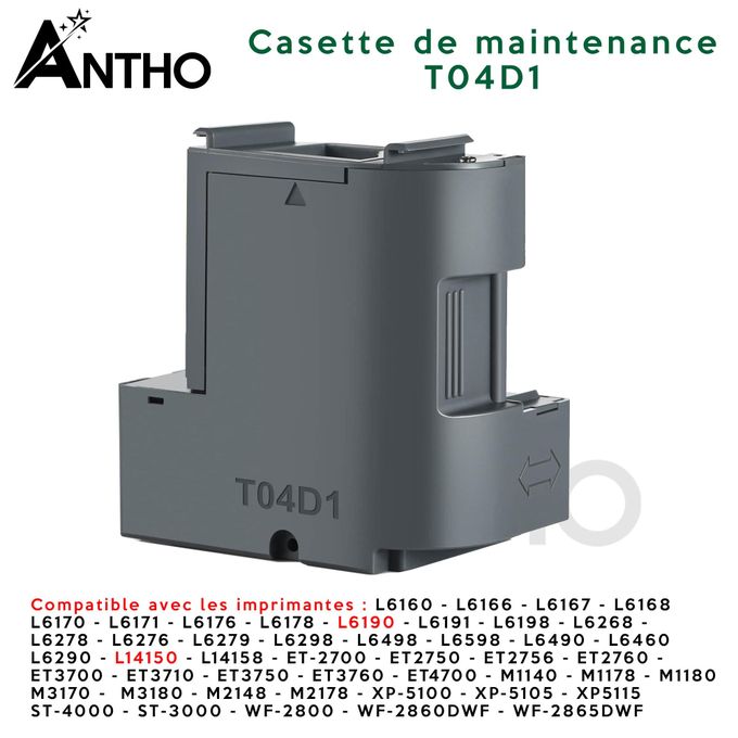 ANTHO Cartouche De Maintenance T04D1 - Cartouche D'entretien - L6160 - L6161 - L6168 - L6170 - L6171 - L6178 - L6190 - L14150 - L6198 - L6270 - L6290 - L6490 - L14150 - ET-2700 - ET-2750 - ET-2756 - ET-3700 - ET-3750 - ET-4750 - Workforce